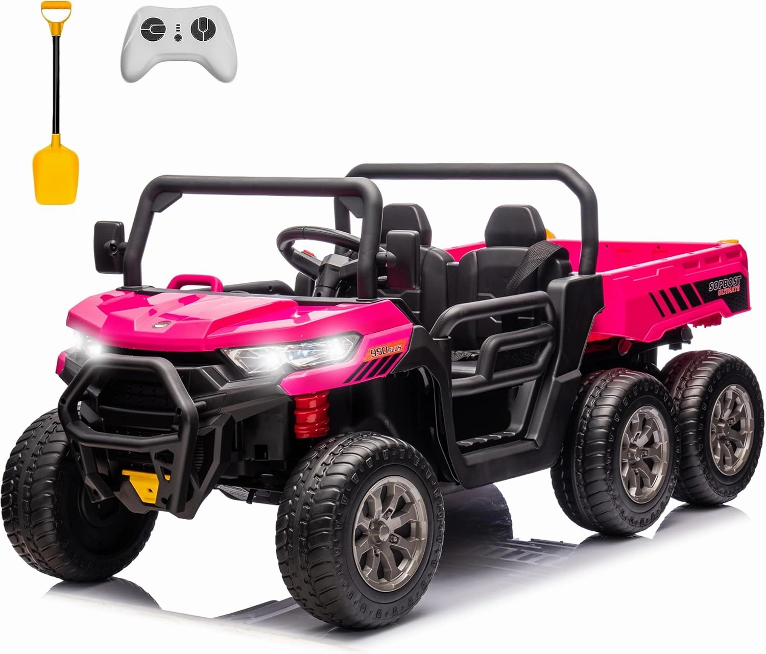 sopbost 24V 2 Seater Kids UTV Ride On Truck with Dump Bed Battery Powered Toy Car with Remote Control 4WD Side by Side Electric Vehicle, Music Play, Pink
