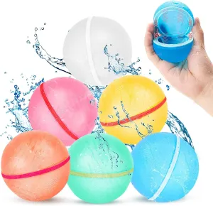 SOPPYCID 6 Pack Magnetic Reusable Water Balloons for Kids - Quick Fill Silicone Self-Sealing Splash Balls, Pool Beach Toys for Outdoor Summer Activities