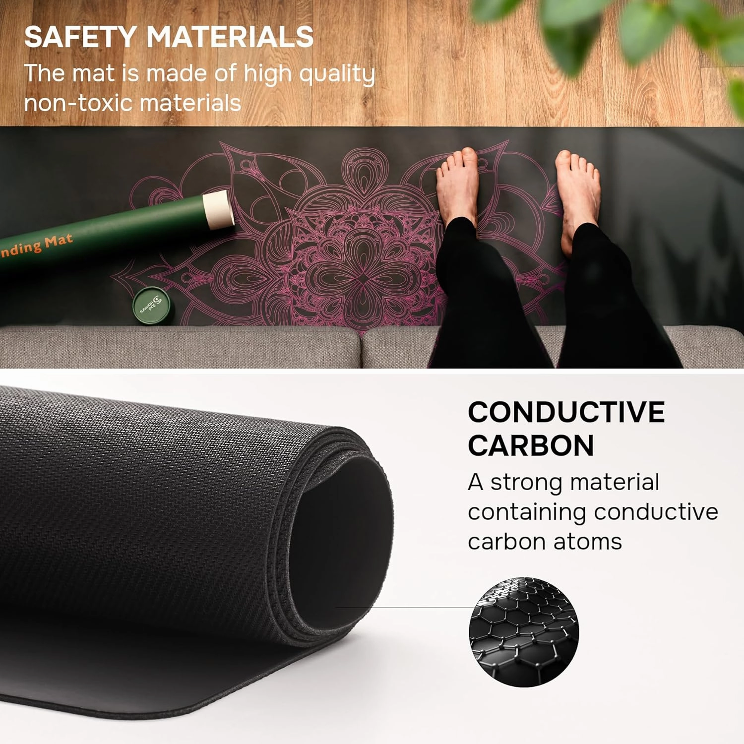 SoulHarmony Grounding Mat 72"x23.6" - Colored Earthing Mat for Bed, Yoga & Feet - Pink