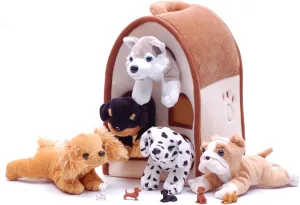 Special Edition Unipak 12" Plush Dog House with 5 Stuffed Animal Dogs Featuring a Bulldog and Husky and 5 Bonus Mini Dog Figures