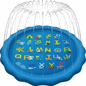 Splash Pad “from A to Z”, Toddler Outdoor Toys Spray Water for Aged 3 , Kids Outside Sprinkler Cooling Play Mat for Learning, Summer Fun for Boys & Girls in Yards (67 inch, Blue)