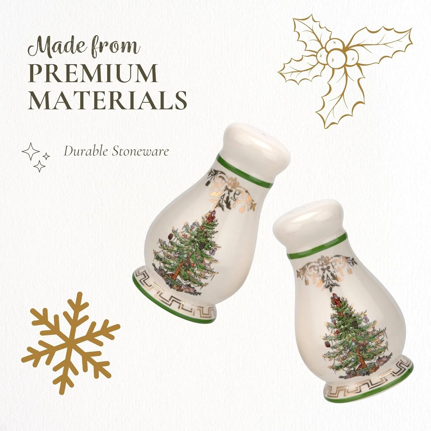 Spode Christmas Tree Gold Salt and Pepper Shaker Set (2-Piece)- Holiday Kitchen & Table Décor - Festive Home Accent, Christmas Gift/Stocking Stuffer for Collectors & Holiday Enthusiasts
