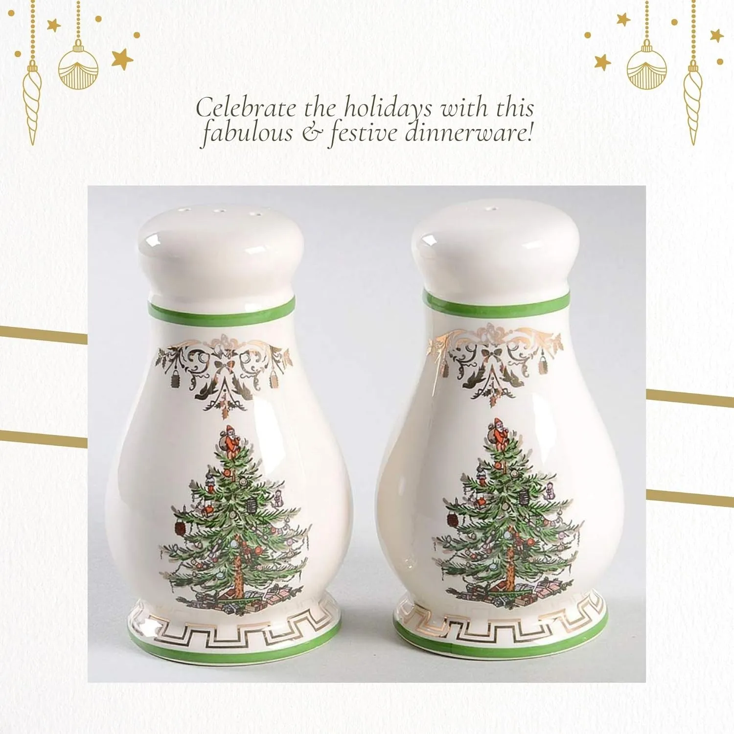 Spode Christmas Tree Gold Salt and Pepper Shaker Set (2-Piece)- Holiday Kitchen & Table Décor - Festive Home Accent, Christmas Gift/Stocking Stuffer for Collectors & Holiday Enthusiasts