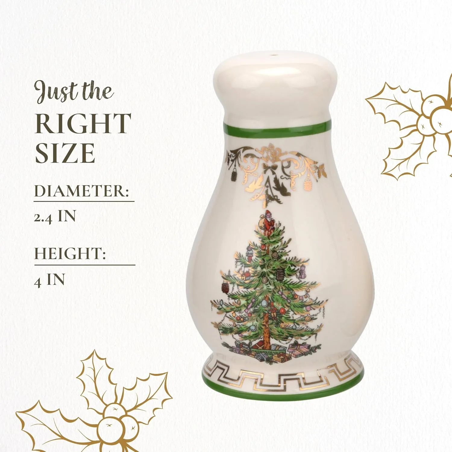 Spode Christmas Tree Gold Salt and Pepper Shaker Set (2-Piece)- Holiday Kitchen & Table Décor - Festive Home Accent, Christmas Gift/Stocking Stuffer for Collectors & Holiday Enthusiasts