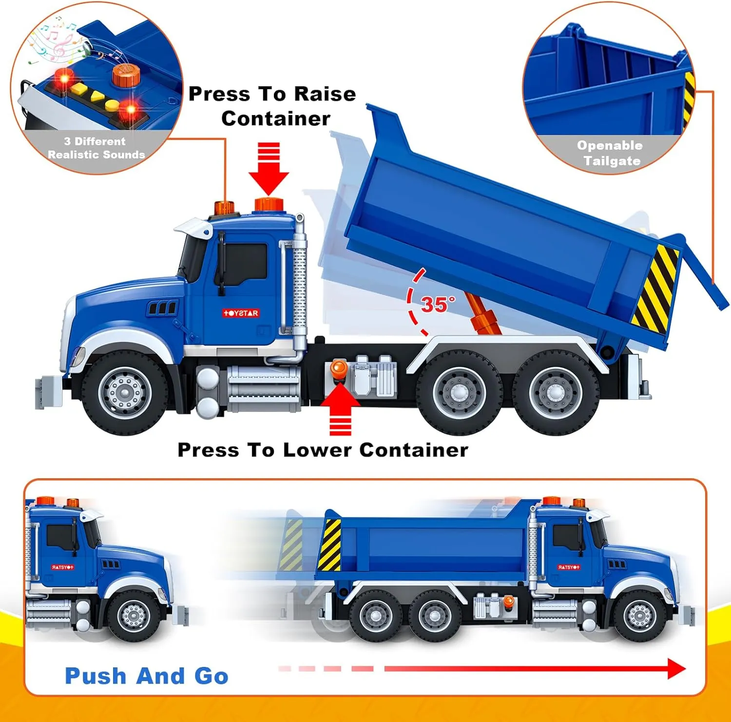 SpringFlower Large Dump Truck Toy for 3 4 5 6 7 Years Old Boy, Truck Toy with Sound and Light, Kids Toddlers Birthday Gifts for Boys & Girls,for Indoor & Outdoor