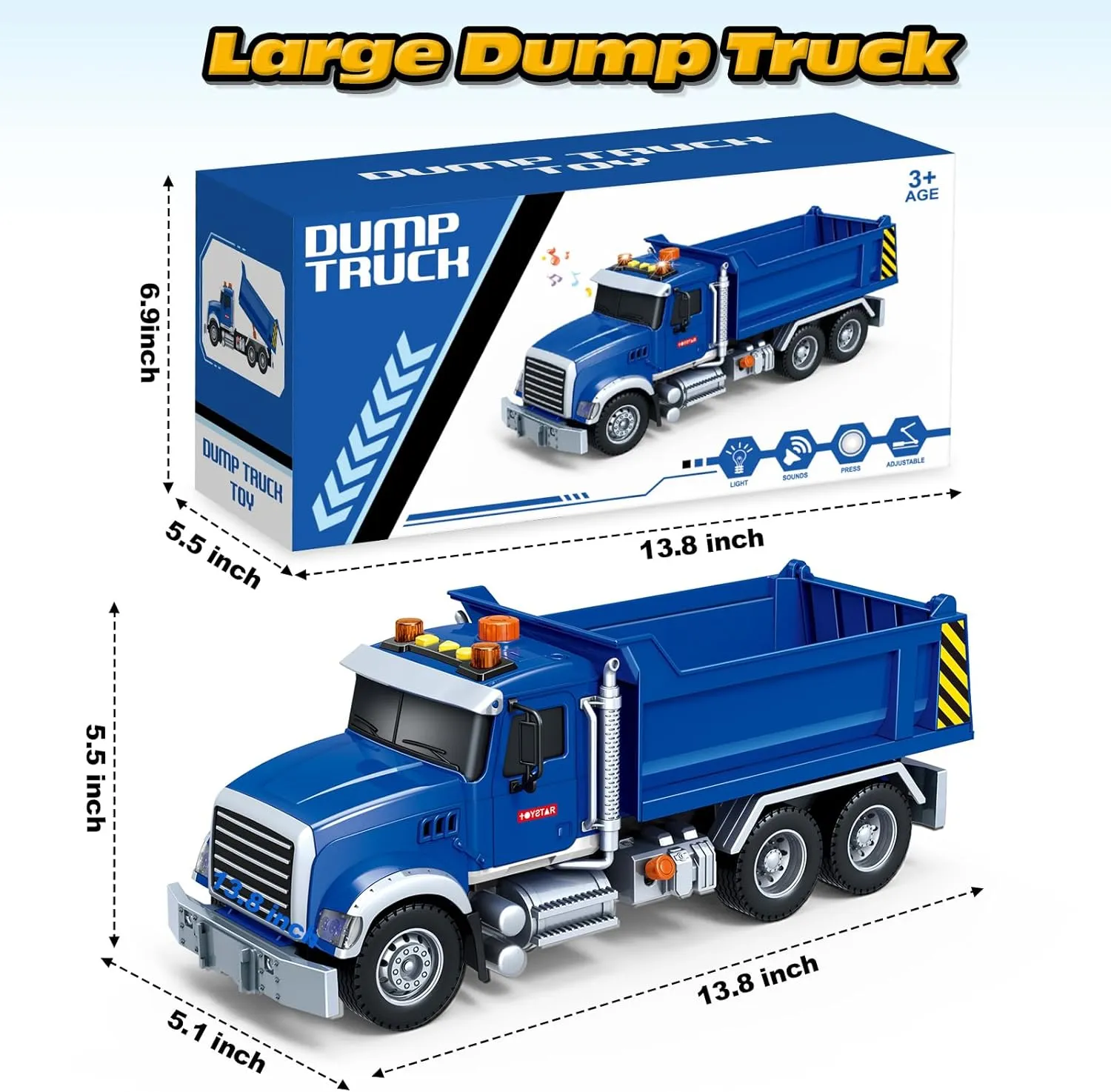 SpringFlower Large Dump Truck Toy for 3 4 5 6 7 Years Old Boy, Truck Toy with Sound and Light, Kids Toddlers Birthday Gifts for Boys & Girls,for Indoor & Outdoor