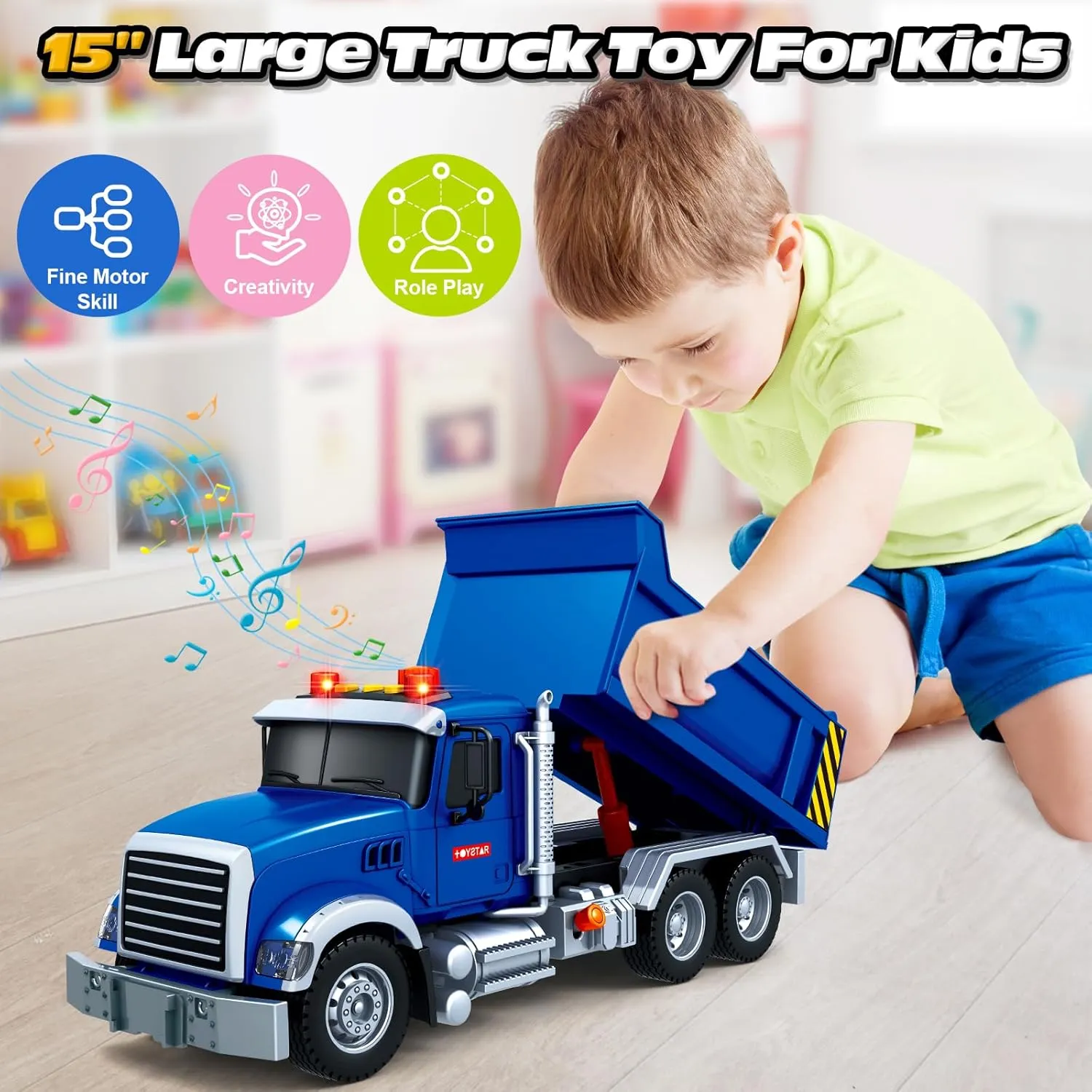 SpringFlower Large Dump Truck Toy for 3 4 5 6 7 Years Old Boy, Truck Toy with Sound and Light, Kids Toddlers Birthday Gifts for Boys & Girls,for Indoor & Outdoor