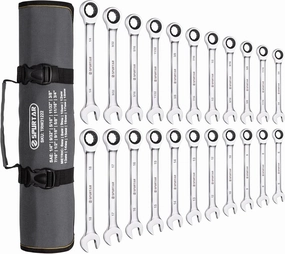 Spurtar 22 Pieces Ratcheting Wrench Set 1/4''-3/4'' & 6-18mm Combination Ratchet Wrenches Set 72 Teeth CR-V Steel Mirror Finish with Portable Carrying Bag Gadget for Men