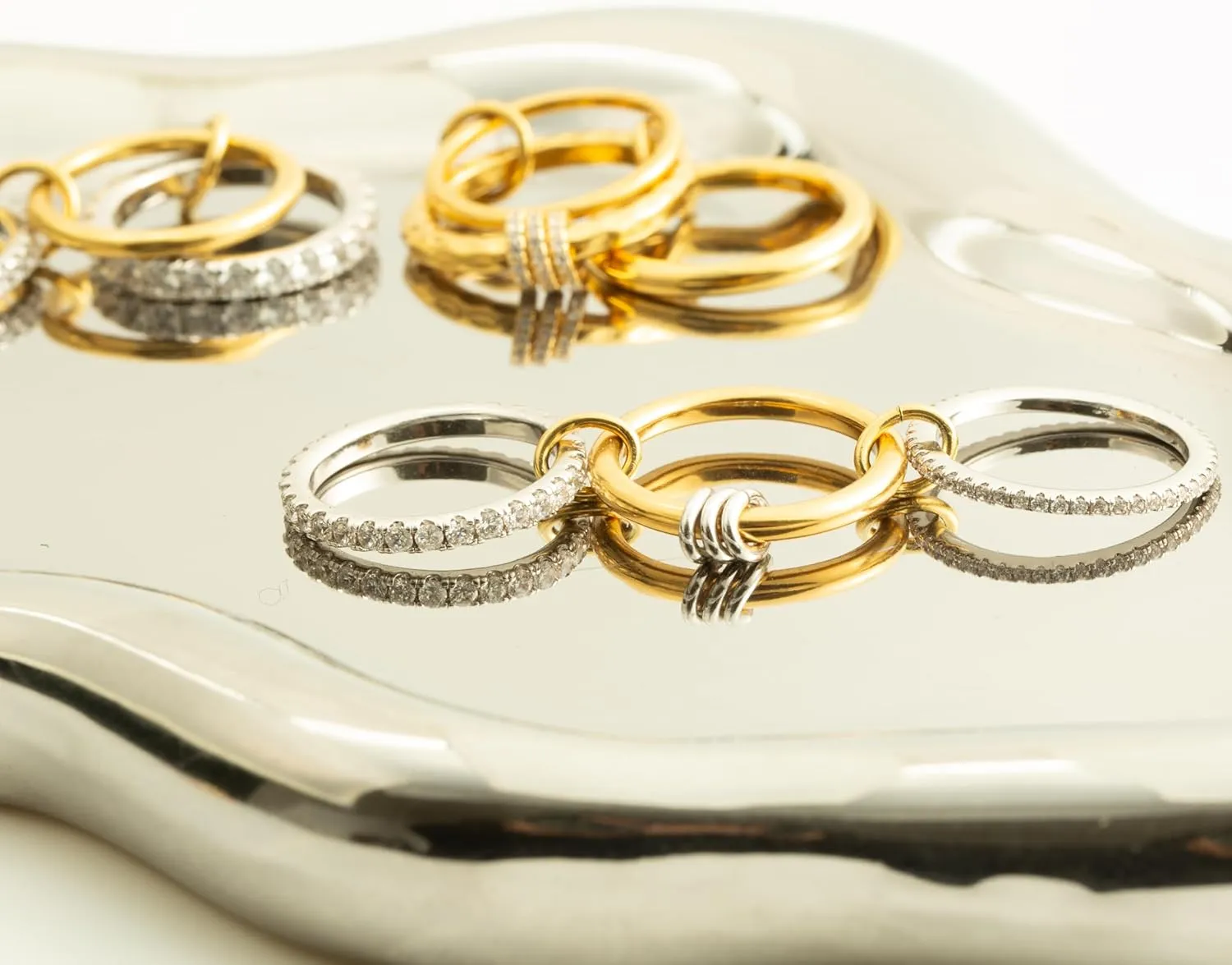 Stackable Rings for Women Non Tarnish,Dainty 18k Gold Plated CZ Cubic Zirconia Rings,Silver and Gold Rings Set,Multi-Link Connected Rings
