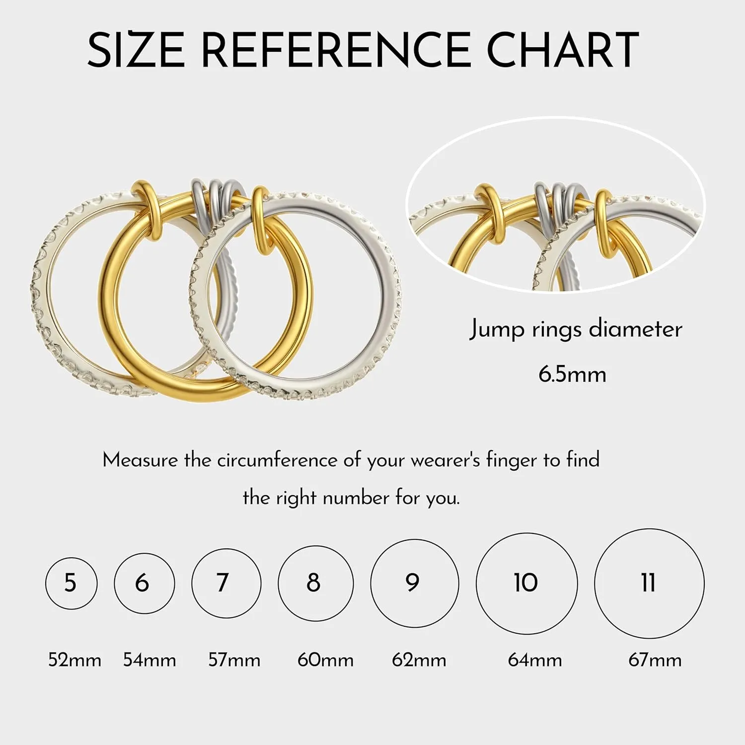 Stackable Rings for Women Non Tarnish,Dainty 18k Gold Plated CZ Cubic Zirconia Rings,Silver and Gold Rings Set,Multi-Link Connected Rings
