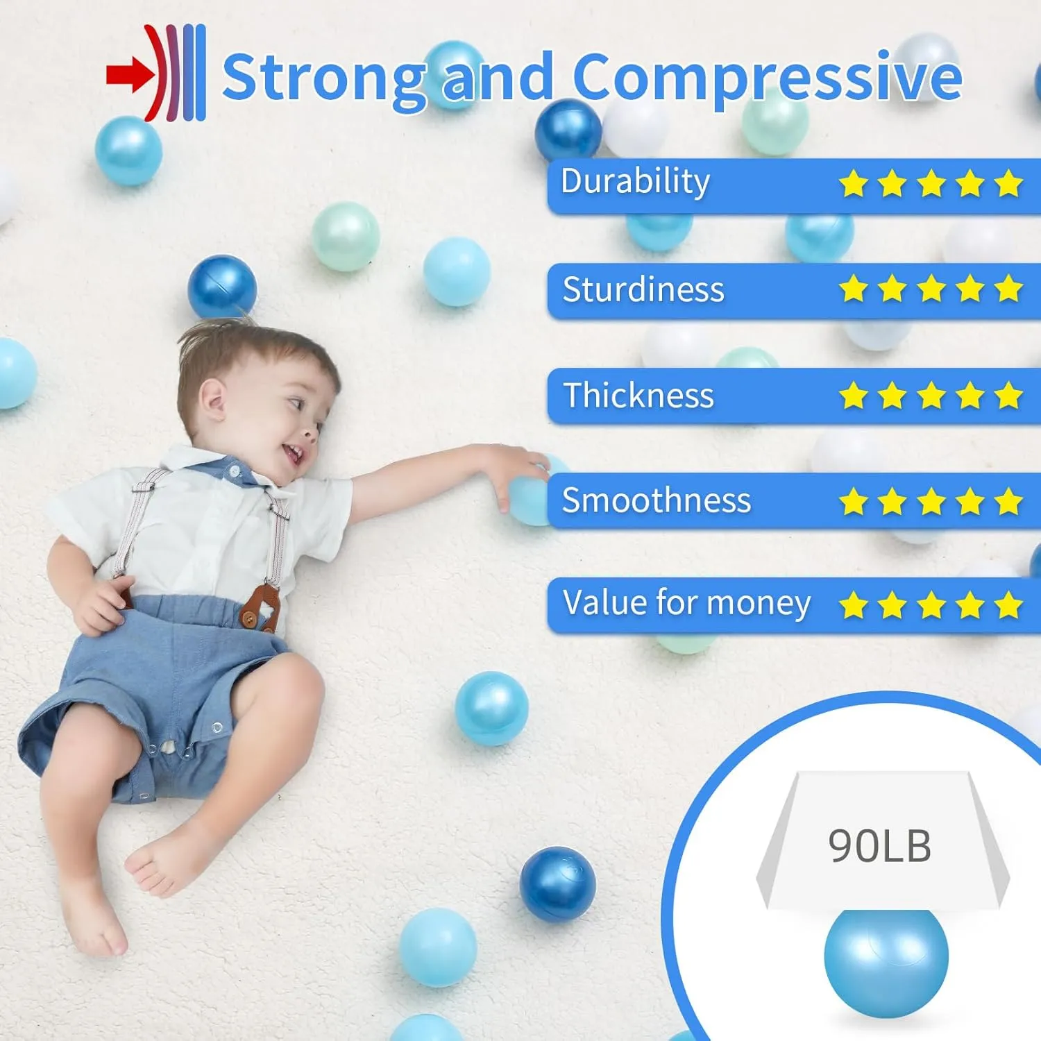 STARBOLO Ball Pit Balls for Kids- 100 Pcs Crush Proof Plastic Toy Balls for Toddler Ball Pits, Blue Balls for Ball Pits Play Tent, Baby Pool Water Toys, Party Decoration, Photo Props
