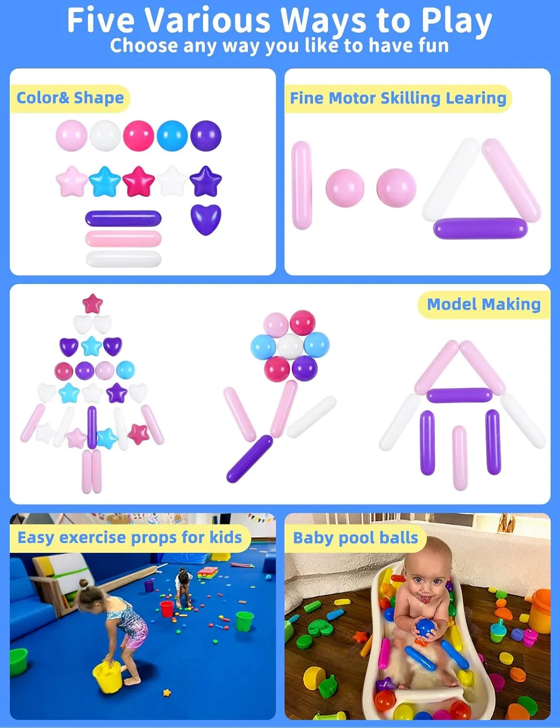 STARBOLO Ball Pit Balls for Toddlers - Macaron 100 Ball Pit Balls Crush Proof Plastic Toy Balls for Toddlers Ball Pits, Ball Pit Play Tent, Baby Pool Water Toys(Mixed 5 Colors)