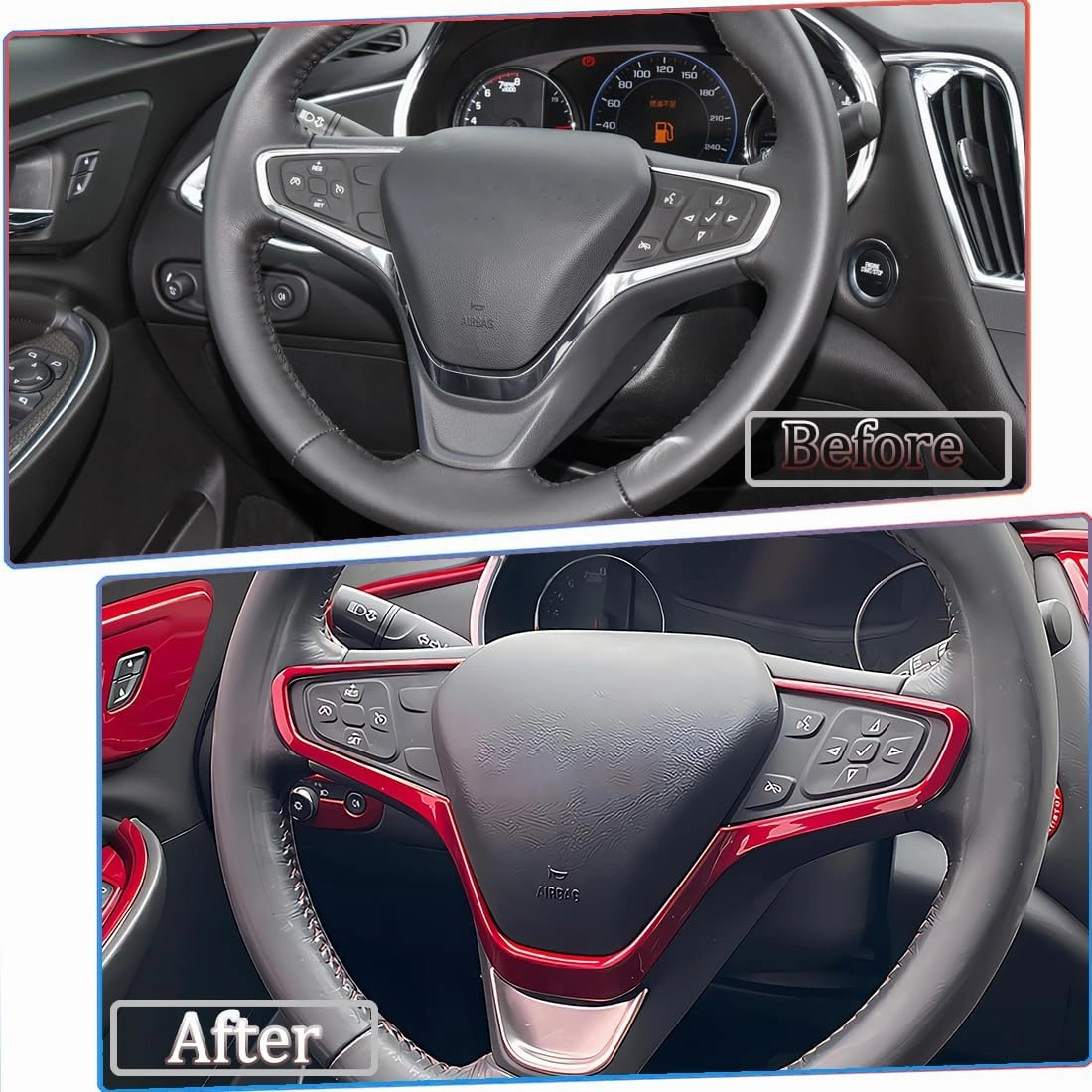 Steering Wheel Buttons Frame Stickers Cover Trim for Chevrolet Malibu 2016 2017 2018 2019 2020 2021 2022 2023 2024 - ABS Wine red Sport Interior Accessories