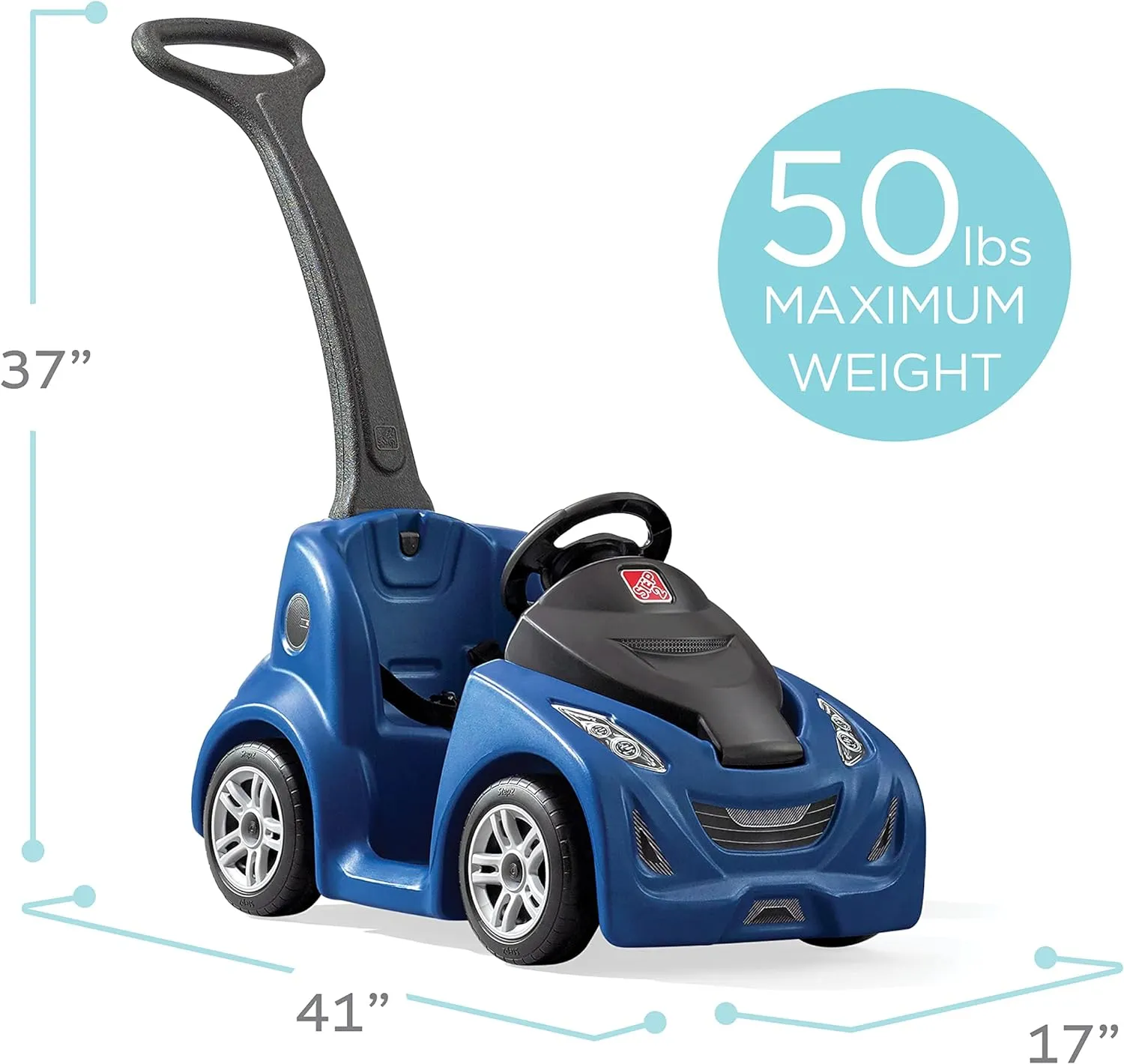 Step2 Push Around Buggy GT Kids Push Car, Ride On Toy, Stroller Substitute, Includes Seat Belt & Horn, Made of Durable Plastic, Max Weight 50 lbs., For Toddlers 1.5-3 Years Old, Blue