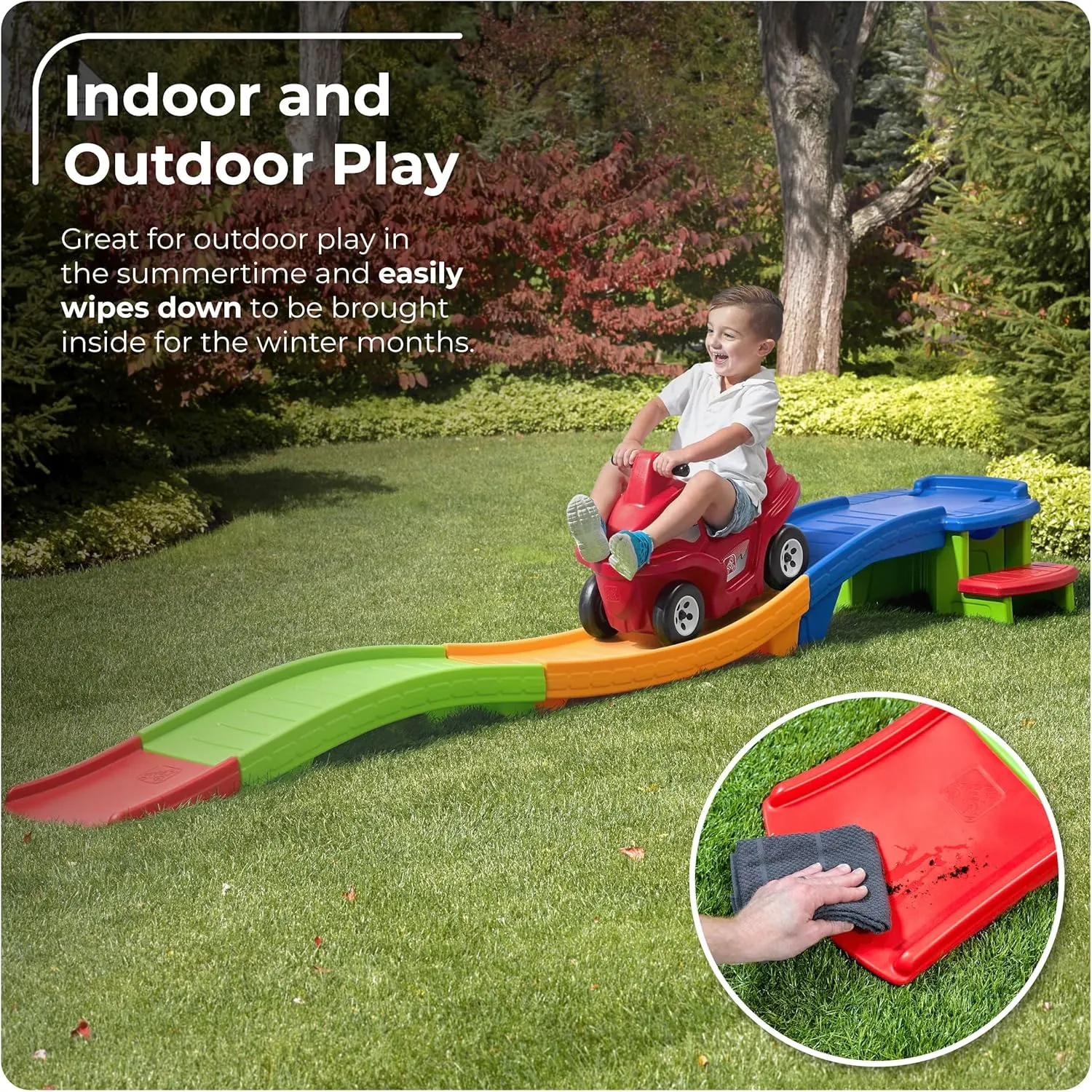 Step2 Up & Down Roller Coaster Kids Ride On Toy, Push Car, Indoor/Outdoor Playset, Made of Durable Plastic, Max Weight 50 lbs., For Toddlers 2-5 Years Old, Multicolor