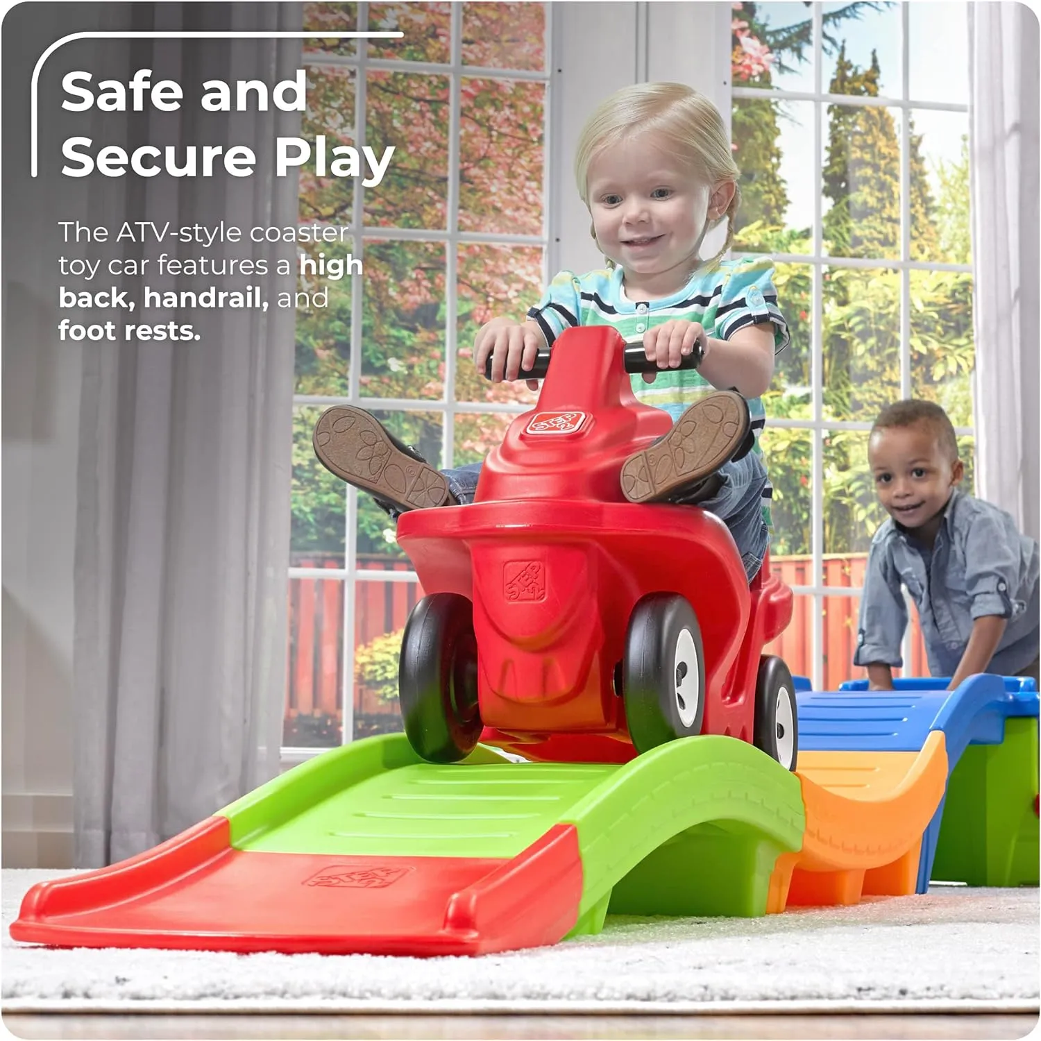 Step2 Up & Down Roller Coaster Kids Ride On Toy, Push Car, Indoor/Outdoor Playset, Made of Durable Plastic, Max Weight 50 lbs., For Toddlers 2-5 Years Old, Multicolor