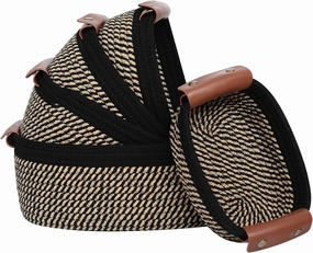 Storage Basket Set of 5 - Cotton Rope Baskets With Leather Handles - Small Woven Basket for Organizing, Nursery, Bathroom Shelves or Bedroom Decor (Black Brown)