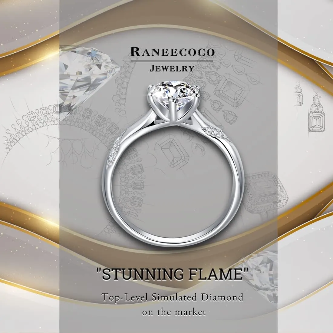 Stunning Flame 0.75ct-3.00ct Solitaire Engagement Ring White Gold Plated Sterling Silver Cubic Zirconia Wedding for Women | Excellent Cut, D Color, FL Clarity & Exquisite Polish