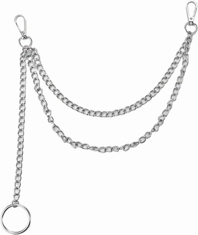 Stylish 12-Inch Punk Pocket Watch Chain, Unisex 3-Layer Metal Pants Chain with Key Ring, 16-in Long, Trendy Nightclub Accessory