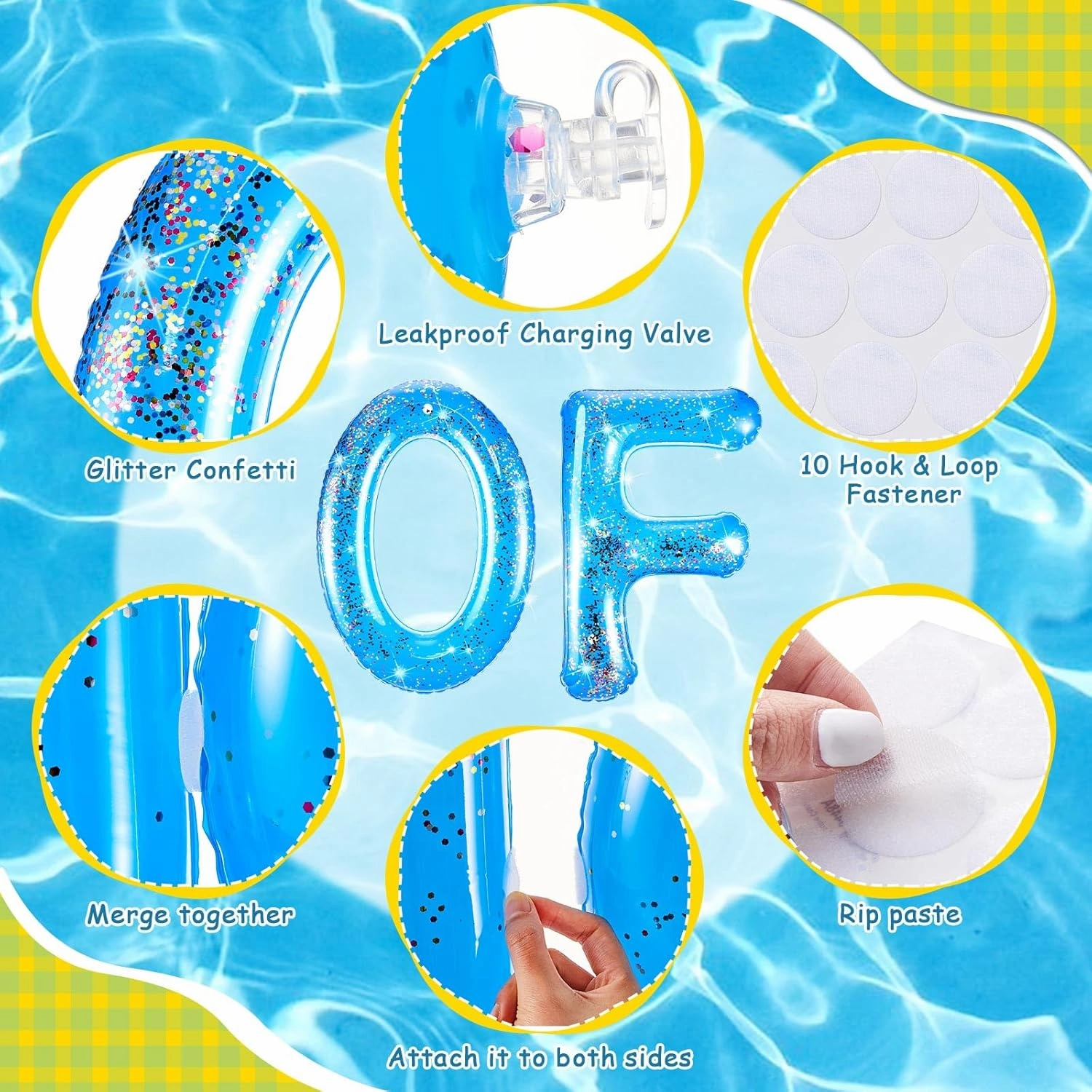 Sumind 15 Pcs Large Class of 2025 Graduation Pool Float 15 x 20 Inch Inflatable Letter Float Glitter Grad Party Decor 2025 Graduation Pool Party Decorations with Beach Ball Grad Hat (Blue)