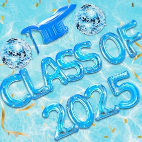 Sumind 15 Pcs Large Class of 2025 Graduation Pool Float 15 x 20 Inch Inflatable Letter Float Glitter Grad Party Decor 2025 Graduation Pool Party Decorations with Beach Ball Grad Hat (Blue)