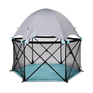 Summer Infant Pop ‘N Play Deluxe Ultimate Playard, Aqua Splash - Full Coverage Indoor/Outdoor Portable Play Pen with Fast, Easy and Compact Fold