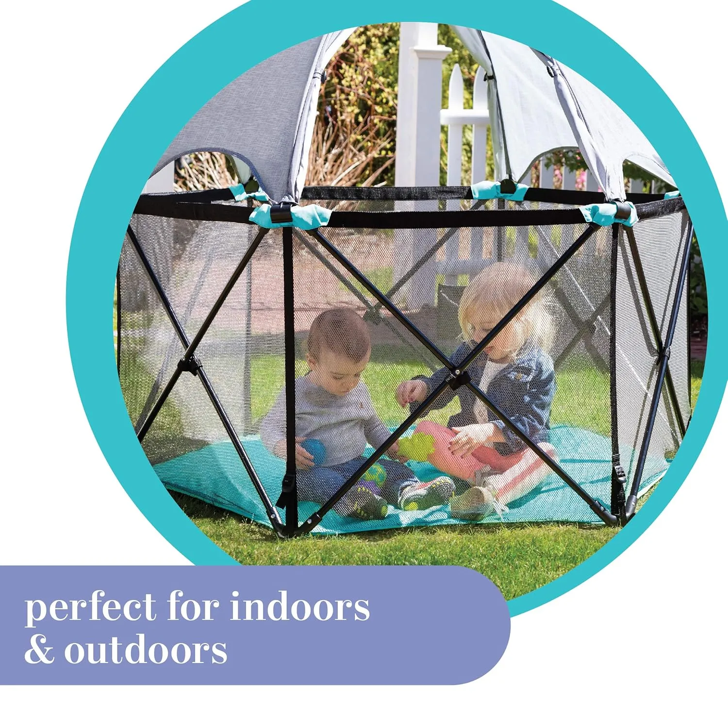 Summer Infant Pop ‘N Play Deluxe Ultimate Playard, Aqua Splash - Full Coverage Indoor/Outdoor Portable Play Pen with Fast, Easy and Compact Fold