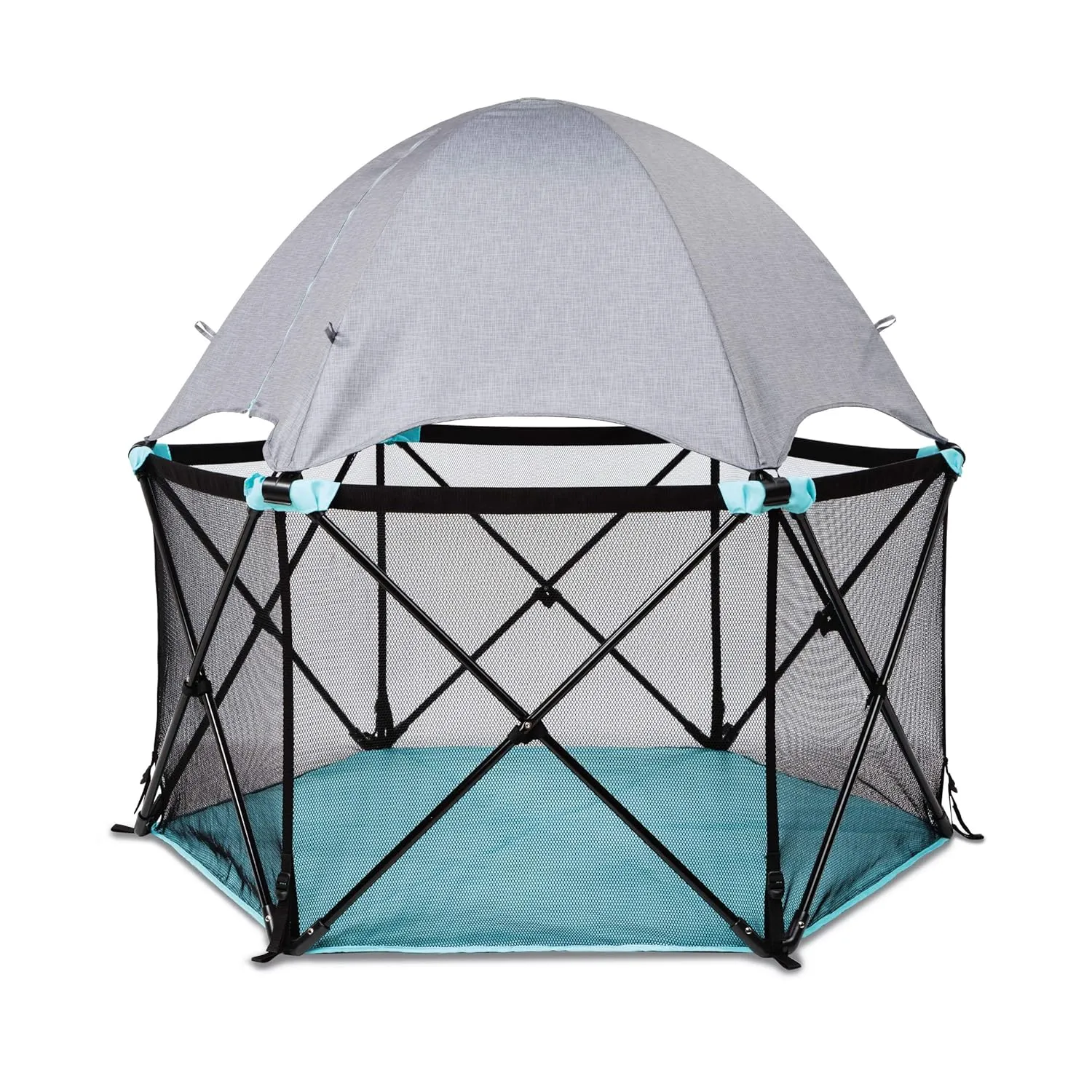 Summer Infant Pop ‘N Play Deluxe Ultimate Playard, Aqua Splash - Full Coverage Indoor/Outdoor Portable Play Pen with Fast, Easy and Compact Fold