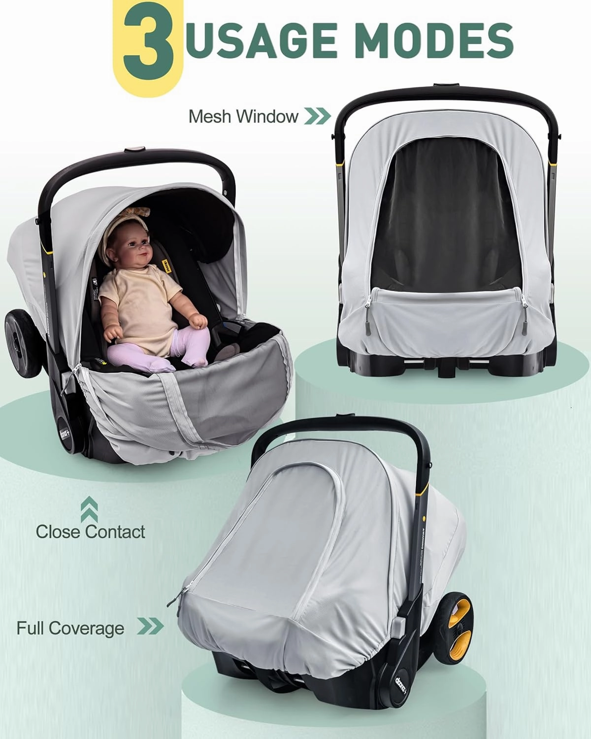 Summer Baby Car Seat Cover Compatible with Doona Car Seat and Stroller,Breathable Sunproof Car Seat Canopy for Boys & Girls,Suitable for Spring/Summer/Autumn Use (Gray)
