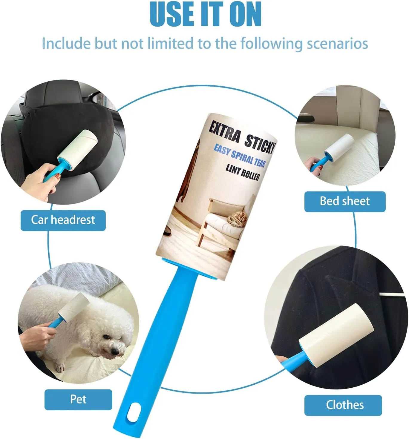 Super Sticky Lint Roller for Pet Hair,540 Sheets,2 Handles with 6 Refills, Extra Strength Pet Hair Remover for Clothes, Furniture, Carpet, Dog & Cat Fur Roller for Lint, Dust, Fuzz