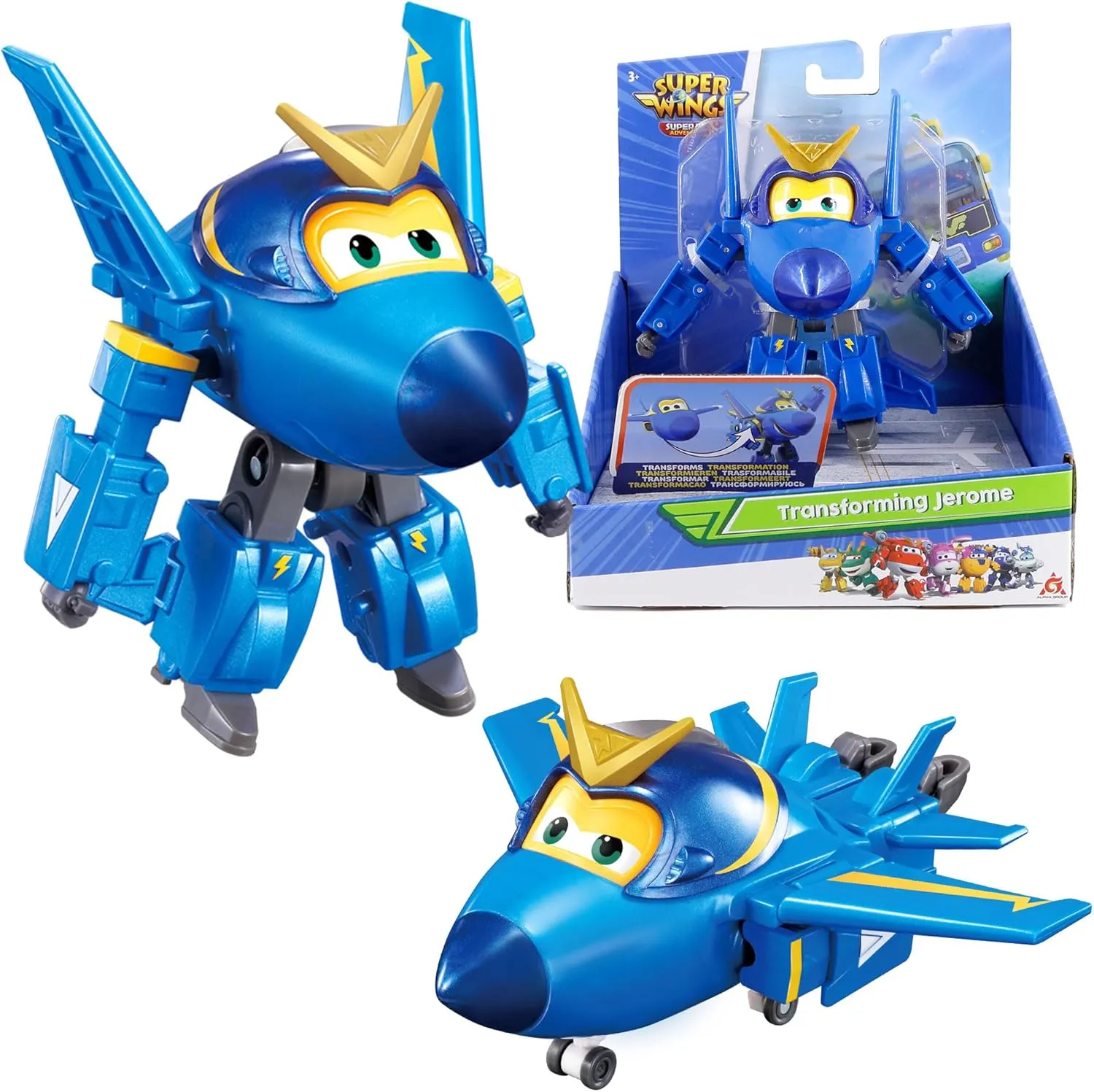 Super Wings 5" Transforming Jerome Airplane Toys, Safe and Durable Vehicle Action Figure, Plane to Robot, Transformable Toys for 3  Years Old Boys and Girls, Preschool Kids Birthday Gift, Blue