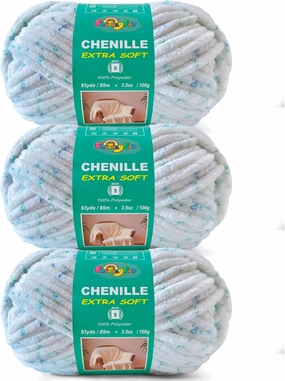 Super Soft and Cozy Chenille Yarn for Crocheting and Knitting -Easy to Crochet with-Bulky #5,3Pack of 3.5oz/93yds -Chunky Plush Yarn for Hand Craft Blanket Ammigurumi (Arctic Mist, 3 Pack)