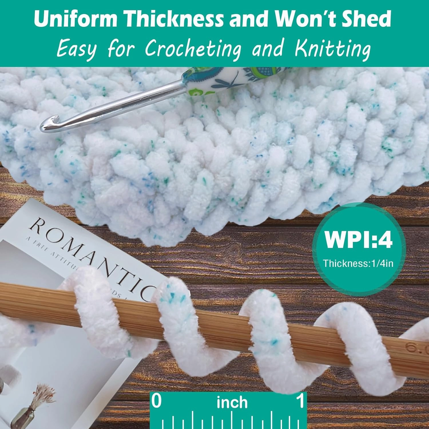 Super Soft and Cozy Chenille Yarn for Crocheting and Knitting -Easy to Crochet with-Bulky #5,3Pack of 3.5oz/93yds -Chunky Plush Yarn for Hand Craft Blanket Ammigurumi (Arctic Mist, 3 Pack)