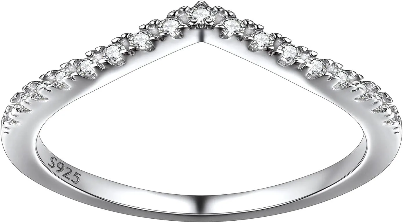 Suplight 925 Sterling Silver Wishbone Ring Dainty V Shaped Chevron Wedding Band Love Engagement Promise Ring for Women (with Gift Box)