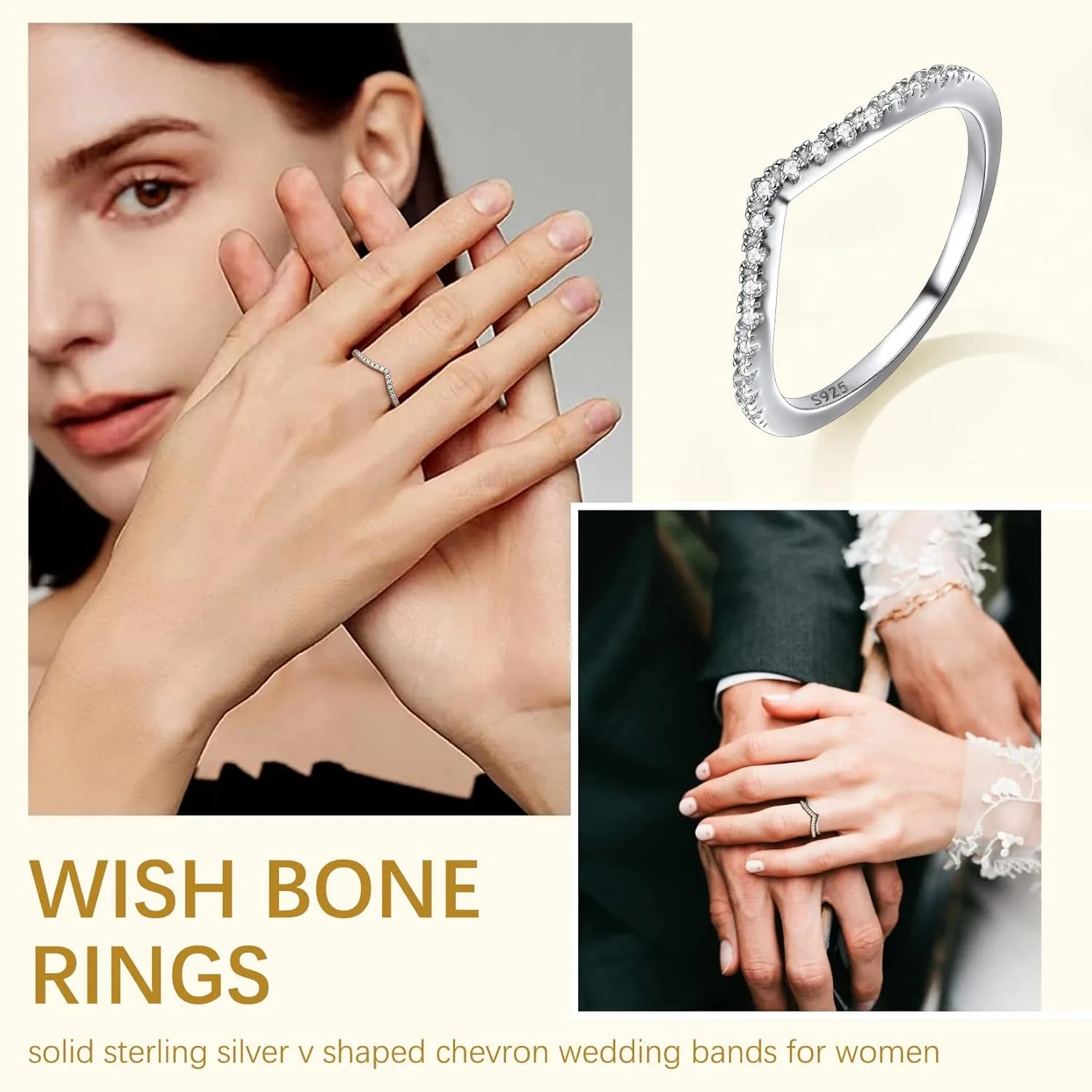 Suplight 925 Sterling Silver Wishbone Ring Dainty V Shaped Chevron Wedding Band Love Engagement Promise Ring for Women (with Gift Box)