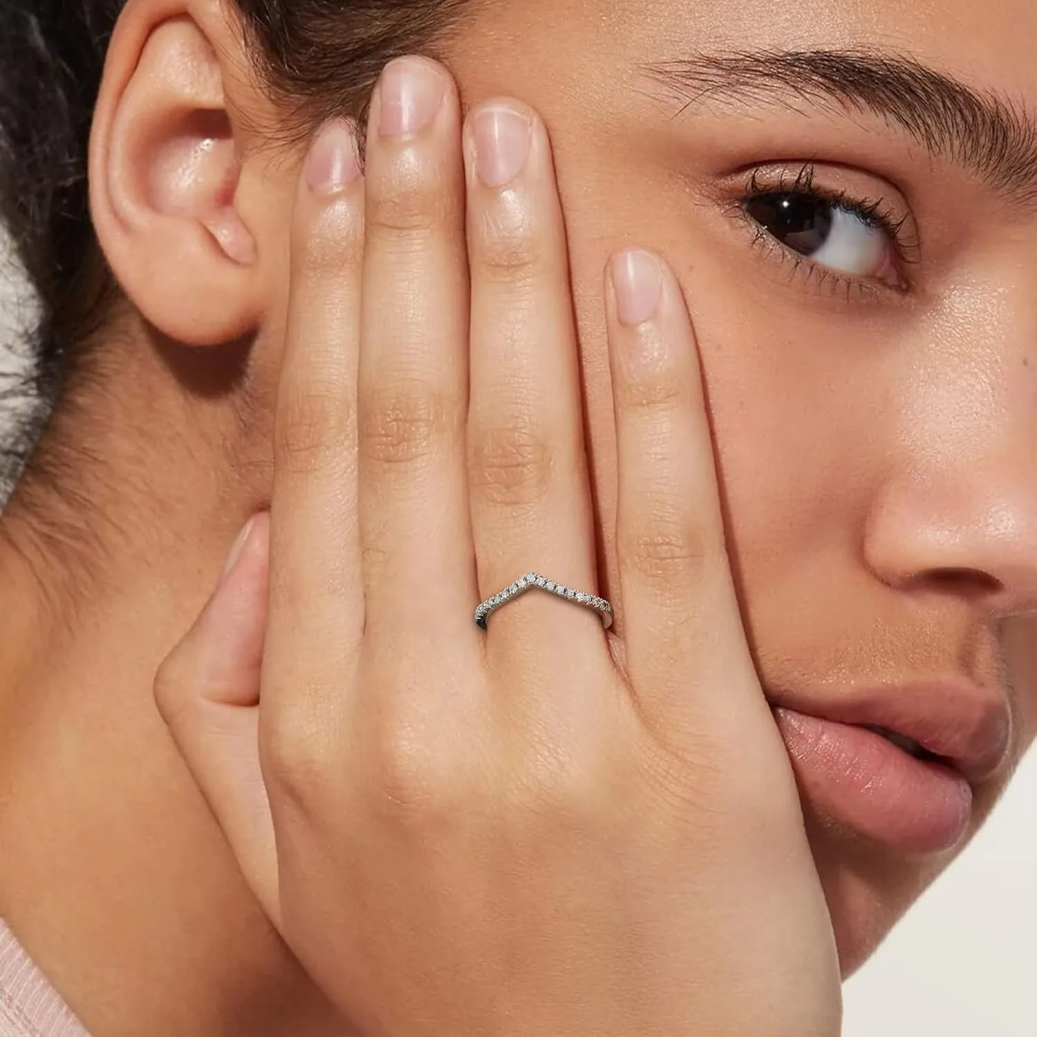Suplight 925 Sterling Silver Wishbone Ring Dainty V Shaped Chevron Wedding Band Love Engagement Promise Ring for Women (with Gift Box)