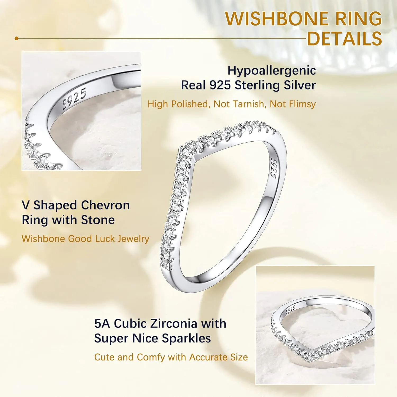 Suplight 925 Sterling Silver Wishbone Ring Dainty V Shaped Chevron Wedding Band Love Engagement Promise Ring for Women (with Gift Box)