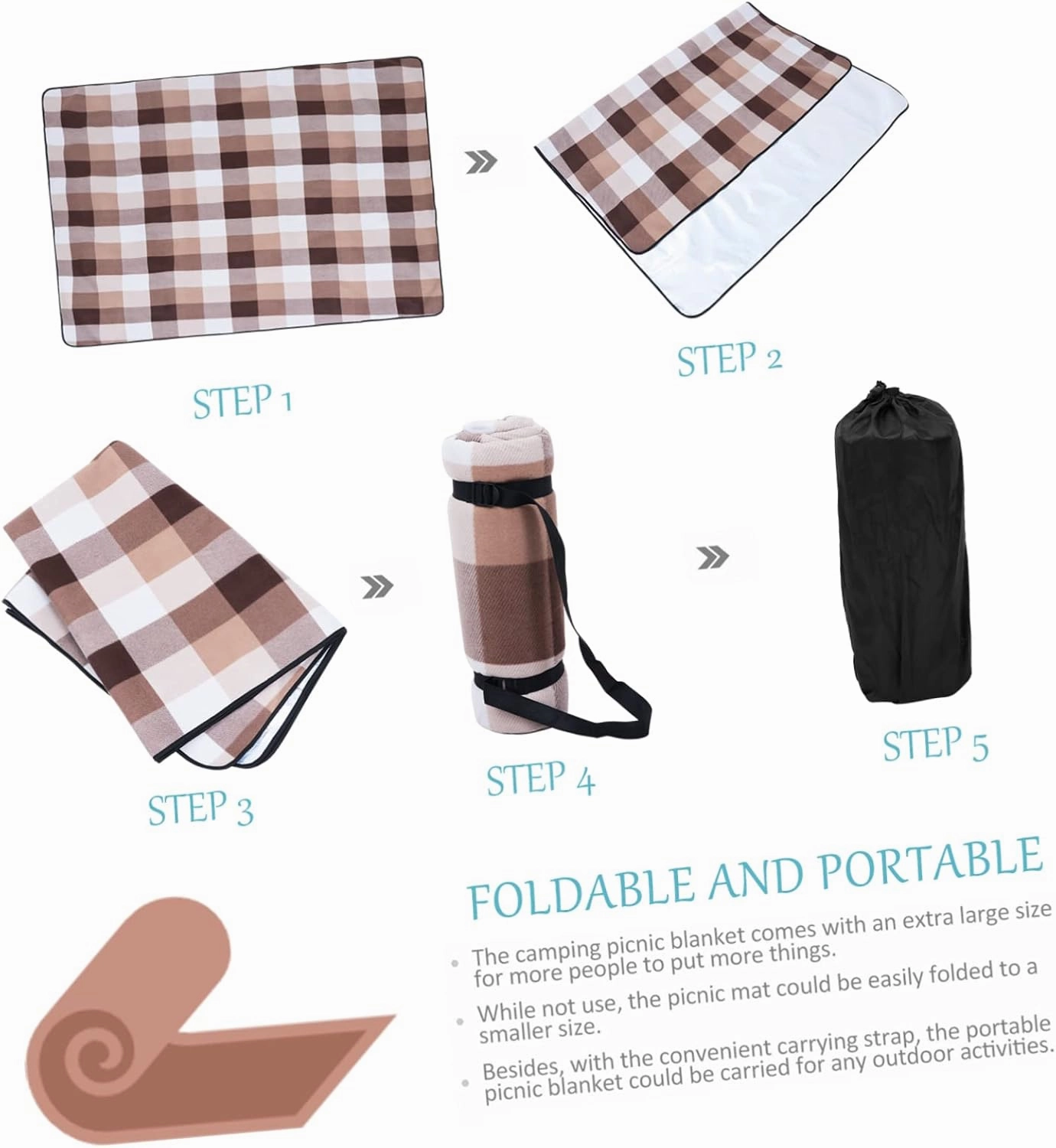 SUPVOX Beach Picnic Mat Camping Ground Pad Lightweight and Portable Blanket with Storage Bag for Outdoor Activities Festivals and Family Gatherings