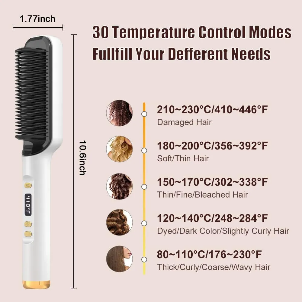 Swagon Anion Hair Straightener Brush,Negative Ion Hair Straightening Styling Comb,Hot Brush Ring Comb with LED Screen,Anti-Scald, Auto-Off, Fast Heating,30 Temp Settings for Home,Travel & Salon