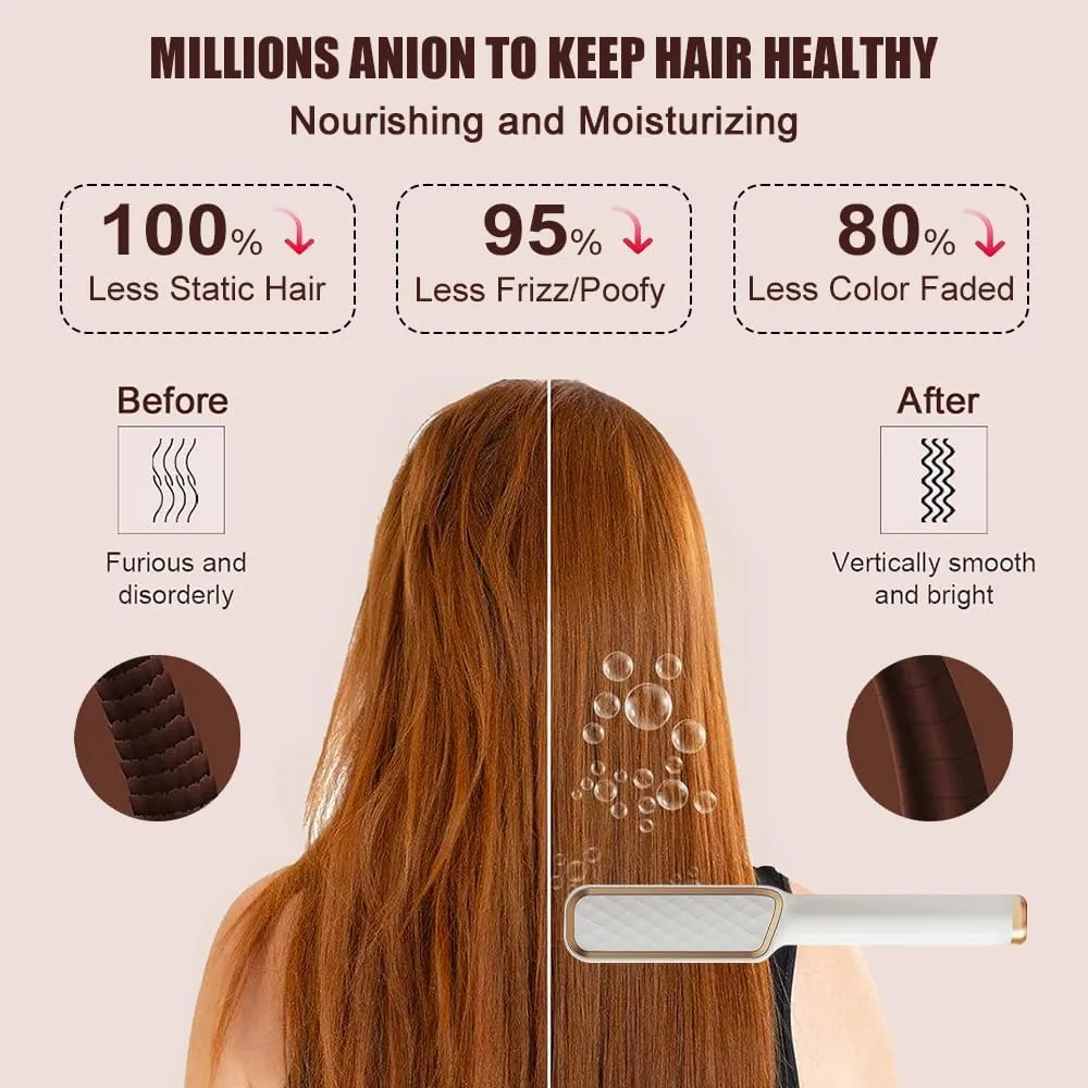 Swagon Anion Hair Straightener Brush,Negative Ion Hair Straightening Styling Comb,Hot Brush Ring Comb with LED Screen,Anti-Scald, Auto-Off, Fast Heating,30 Temp Settings for Home,Travel & Salon