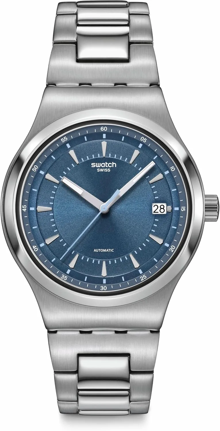 Swatch Unisex Casual Watch Blue Stainless Steel Automatic Shimmer at Dusk