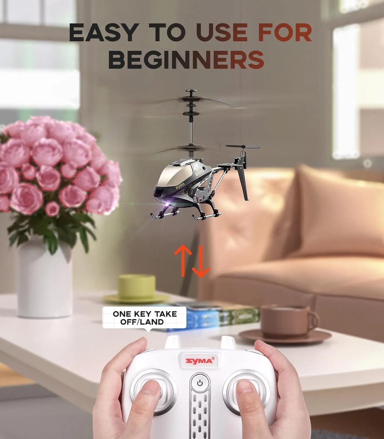 SYMA RC Helicopter Toy,RC Helicopter with 16Mins(2 Batteries),Altitude Hold,One Key Take Off/Landing,3.5 Channel,Gyro Stabilizer,RC Airplane Toys for Kid Boy Girl Playing Indoor