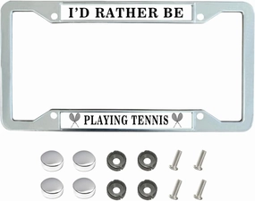 Table Tennis Sport License Plate Frame for Sports Fans, Table Tennis Pride Stainless Steel License Plate Frame, I'd Rather Be Playing Table Tennis License Plate Frame with Chrome Screw Caps