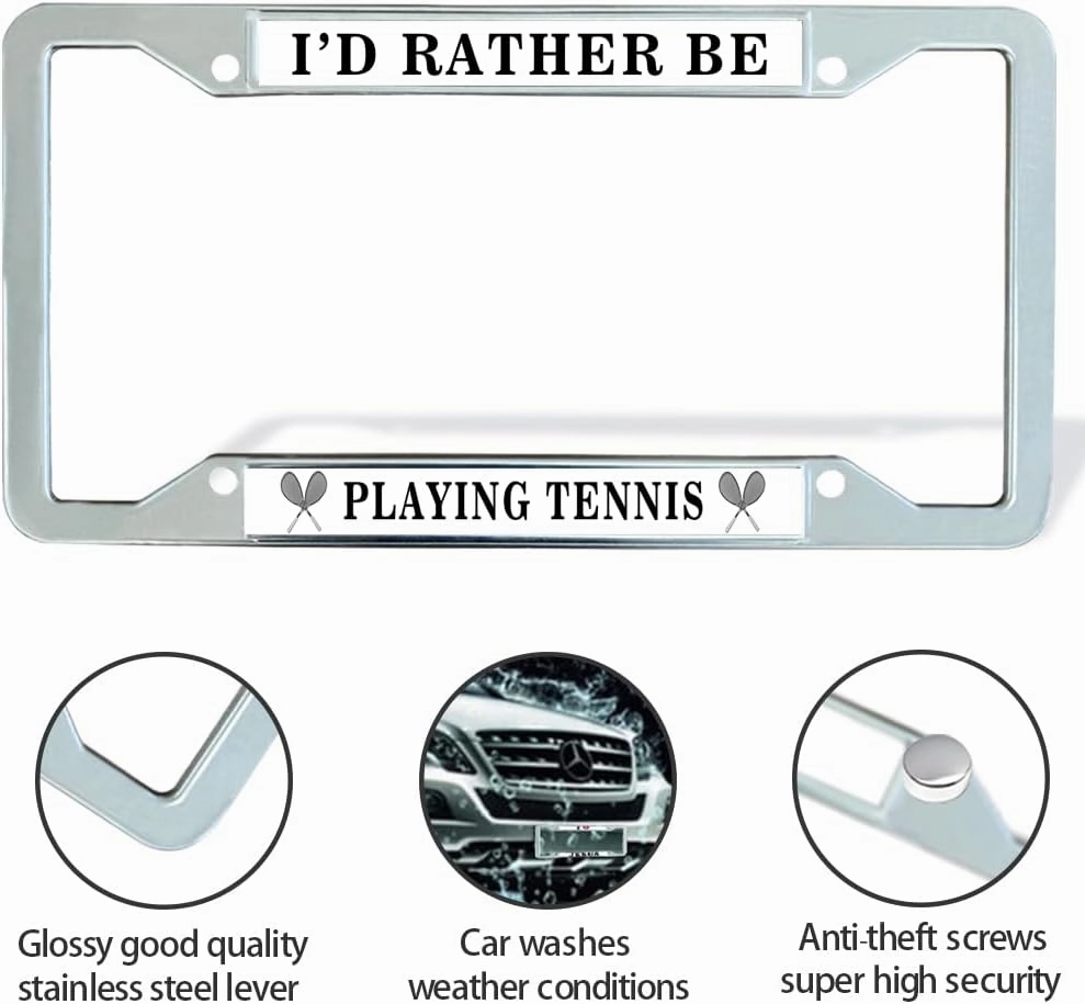 Table Tennis Sport License Plate Frame for Sports Fans, Table Tennis Pride Stainless Steel License Plate Frame, I'd Rather Be Playing Table Tennis License Plate Frame with Chrome Screw Caps