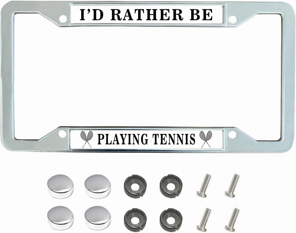 Table Tennis Sport License Plate Frame for Sports Fans, Table Tennis Pride Stainless Steel License Plate Frame, I'd Rather Be Playing Table Tennis License Plate Frame with Chrome Screw Caps