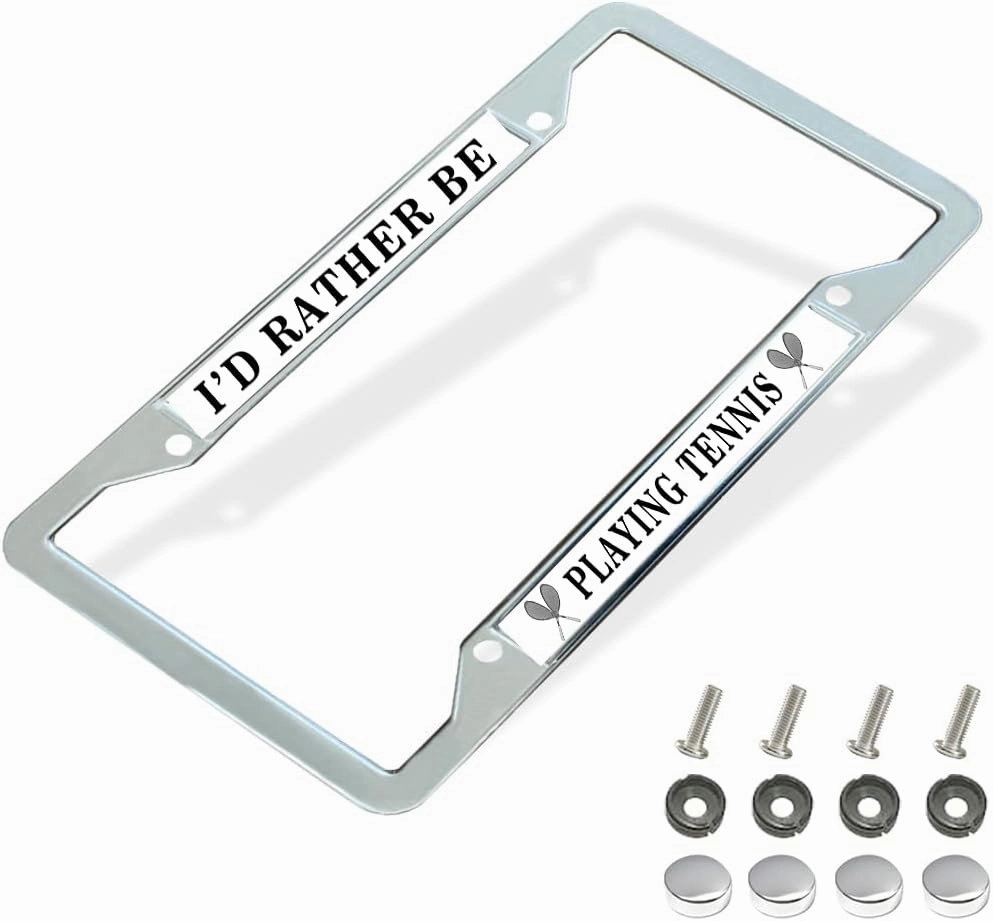 Table Tennis Sport License Plate Frame for Sports Fans, Table Tennis Pride Stainless Steel License Plate Frame, I'd Rather Be Playing Table Tennis License Plate Frame with Chrome Screw Caps