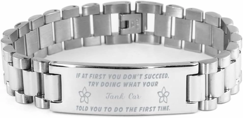 Tank Car Bracelet, If at first you don't succeed, try doing what your athletic trainer told you to do the first time., Stainless Steel Courage Inspirational Wristband, Ladder Style