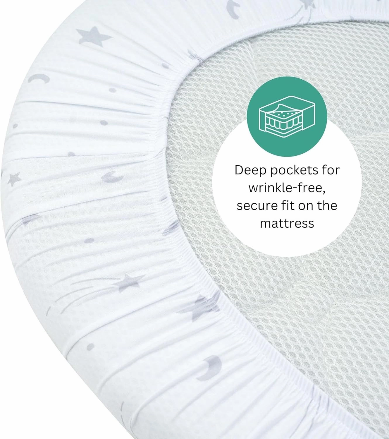 TansyPanda Bassinet Sheets for Halo Bassinest Swivel, Flex, Glide, Premiere and Luxe Series Sleeper, Pack of 3, 33 X 17 Inch, Ultra Soft, Snug Fit, Unisex Boys Girls, Gray White (Moon, Stars, Clouds)