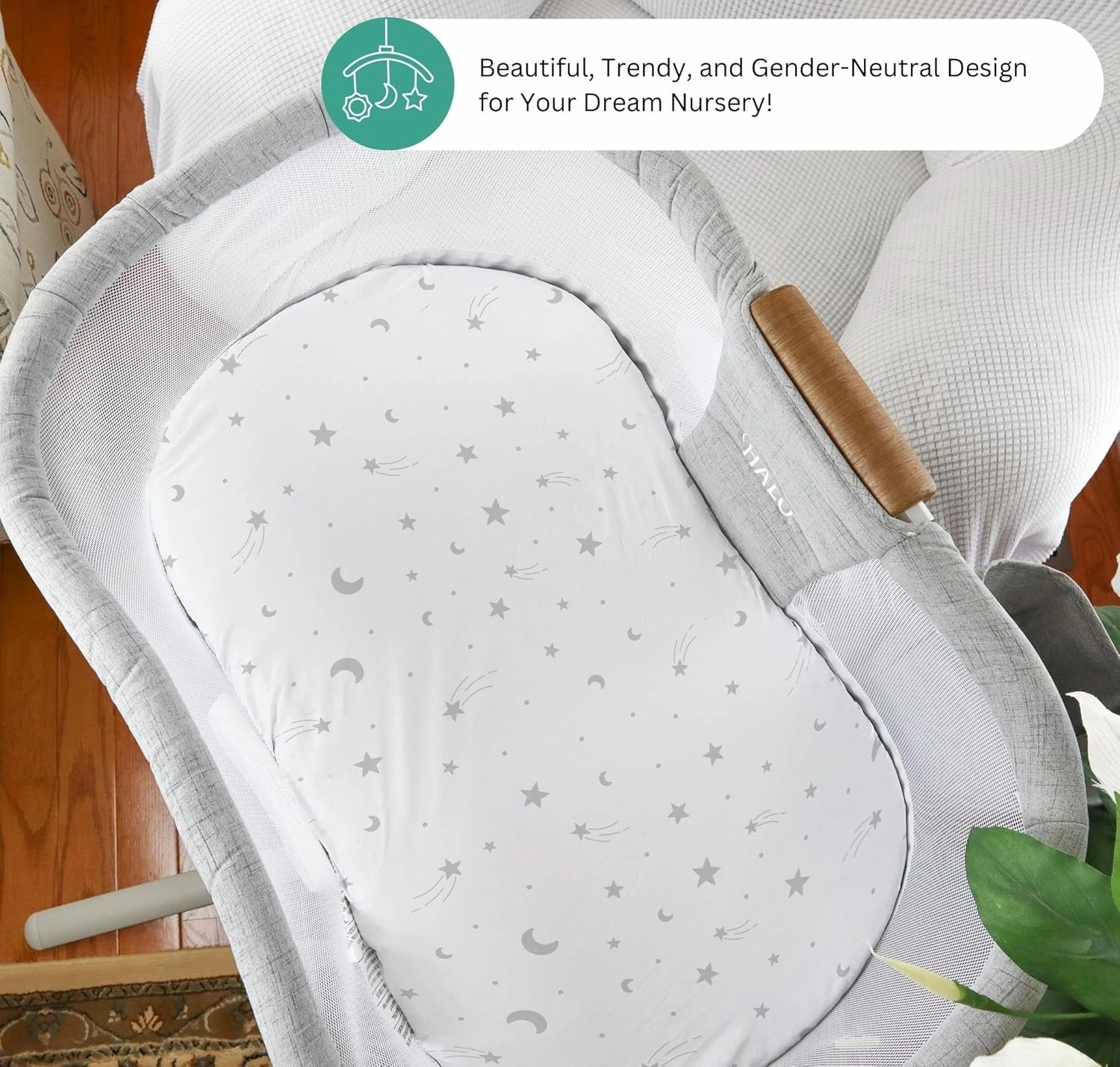 TansyPanda Bassinet Sheets for Halo Bassinest Swivel, Flex, Glide, Premiere and Luxe Series Sleeper, Pack of 3, 33 X 17 Inch, Ultra Soft, Snug Fit, Unisex Boys Girls, Gray White (Moon, Stars, Clouds)