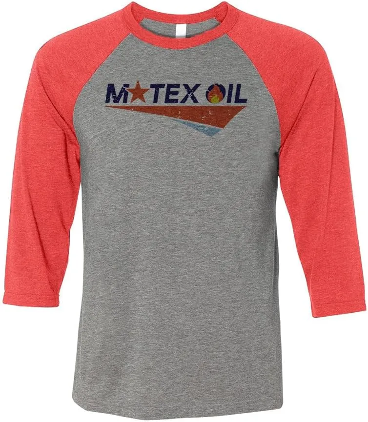 TeesAndTankYou Motex Oil Logo Three-Quarter Raglan Sleeve Baseball Shirt Unisex